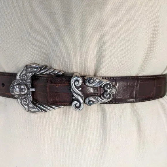 Brighton Angel Buckle Belt Brighton Embossed Alligator Croc Dark Mahagony Brown Leather  main image 3